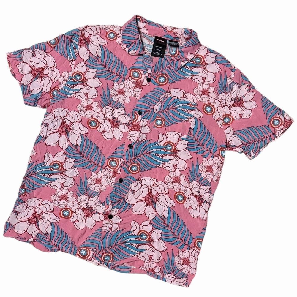 MARVEL Captain America Pink Hawaiian Shirt Men's Button Up Short Sleeve‎ Large - Picture 6 of 8